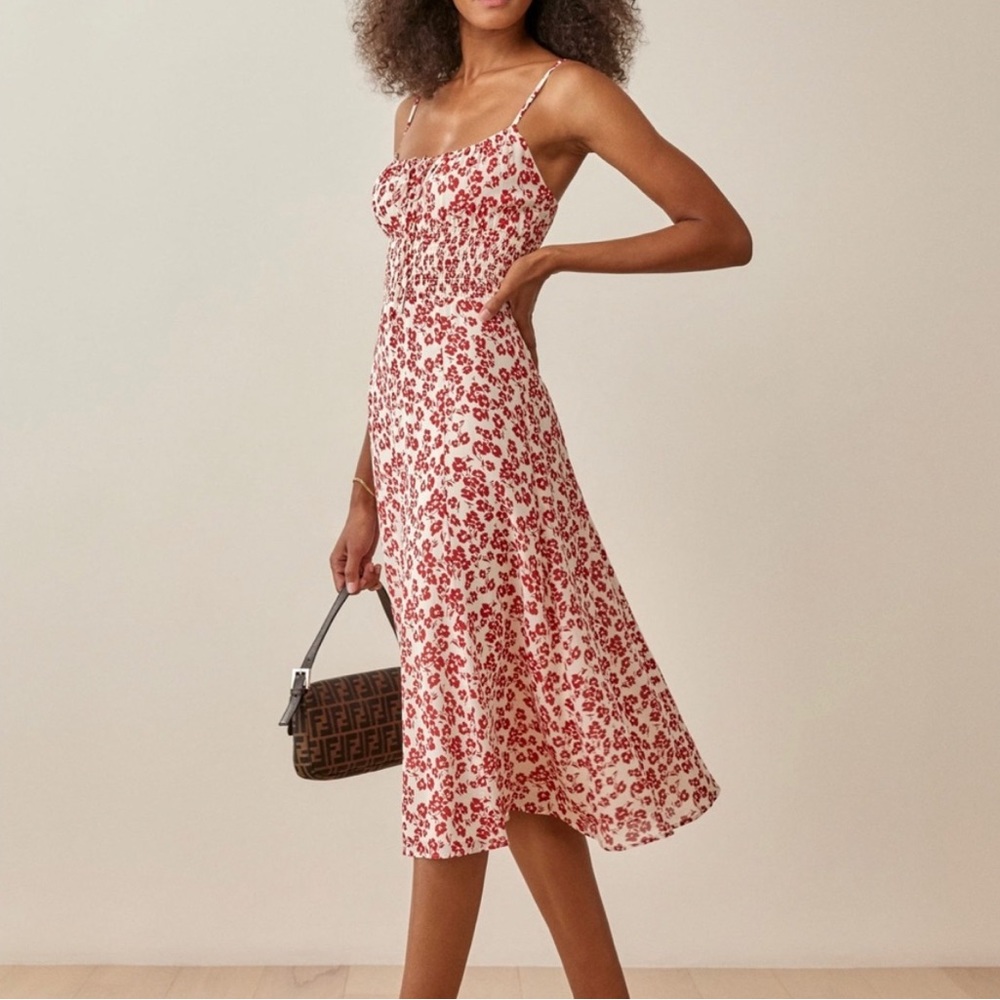 Reformation White & Red Floral Midi Dress size XS